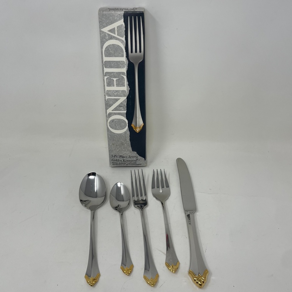 Oneida Golden Kenwood 5-Piece Flatware Place Setting 18/8 Stainless 24K Gold Tip